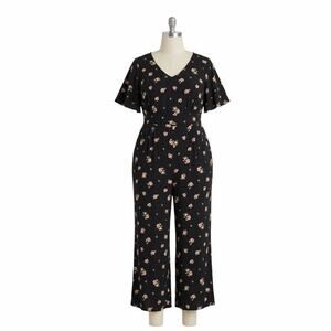 TORRID Black Floral Flutter Sleeve Jumpsuit Plus Size 1 V-Neck Wide Leg Boho